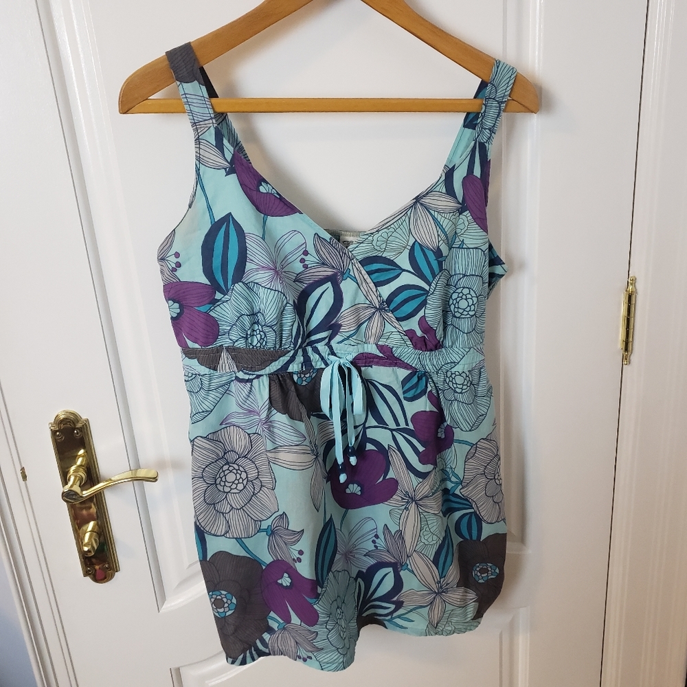 Esprit Floral Tank Top Blouse Tie Waist Crossover